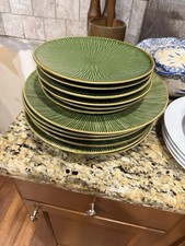 (12) Piece Gibson Elite Green Lotus Leaf Dinner Plates 11.5 Inches