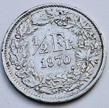 Pièce de monnaie 1/2 franc Helvetia debout 1970 Suisse