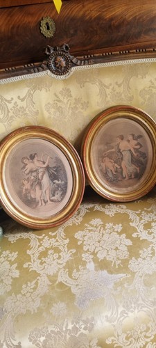 Paire gravures couleurs - couleurs, ovales