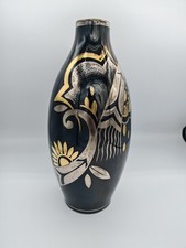 Vase Art Déco Boch Frères Keramis D.1780 Atelier Catteau 1930 noir or argent Lux