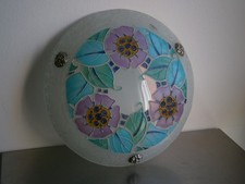 Art Deco Loys Lucha Engraved Glass Enamel Chandelier Pendant Light 1930