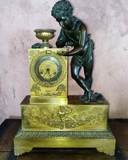 Empire Love Pendulum Angelot Shells 19th Century Clock Bronze Antique Clock H:48