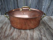 Vintage French Copper Oval 10” 4qt Roaster Pan Oven Casserole Brass Mauviel