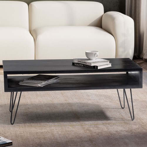 Table basse bois massif noir - table,