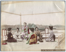Japan, Girls for cooling at Kamogawa, Kyoto Vintage Albumen Print. Albu Print