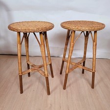 Pair of round rattan tables / harnesses, mid 20th century