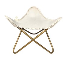 Ottoman En Cuir Blanc Fait Main Indien - Pouf De Salon En Triangle PL2-108