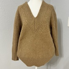 Banana Republic Womens Tan Cable Knit V Neck Textured Sweater Size Small