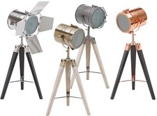 BRUBAKER Lampadaire Cinema Lampe sur Pied Trépied en Bois Spot Métal 4 Coulours