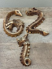 Tunturi Wood Dragons Set Of 3 Wall Decor Hand Carved Fantasy Asian