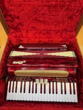 Vintage Nobility Atom Accordion Made in Italy Marbled Red w/ Original Case Works