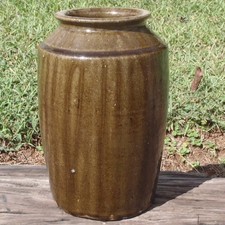 Antique Catawba Valley POTTERY Alkaline Green Drip Tobacco Spit Glaze 10.5" JAR