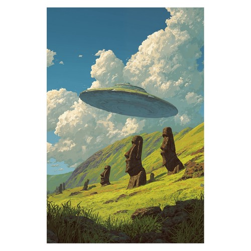 Ufo sur moai affiche - ufo,