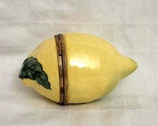 Vtg 1960's Tiffany's LIMOGES Lemon Shaped TRINKET Porcelain Box. Pre-owned.