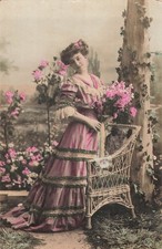 CP FEMME ELEGANTE ROSES FLEURS