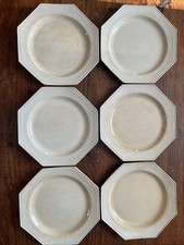 Lot de 6 Assiettes Plate Octogonal Faience Blanche Décors de Perle Montereau P 3
