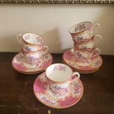 Antique Minton England  Cockatrice Pink Set Of 6 Demitasse Cup And Saucer 