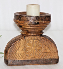 Porte-Bougie Ancien En Bois