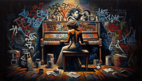 Toile 70x50cm tableau pianiste - tableau,