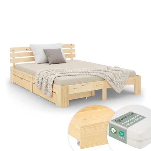 Lit double 140x200 bois - lit,