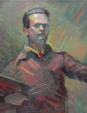 Antique Oil Painting Portrait Man Impressionist Painter 20th Century