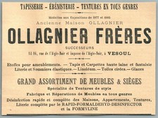 1907 Ollagnier Tapestry, Cabinetmaking, Vesoul Hanging Antique Advertising 70
