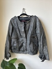 COMPTOIR DES COTONNIERS Grey Womens Short Leather Jacket Large 42”
