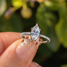 Solid 14K White Gold Solitaire Moissanite Engagement Ring Marquise Cut 2.50 CT