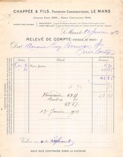 1913 FOUNDERS BUILDERS CHAPPEE ET FILS AU MANS - M. BOUVIER A BRIVE