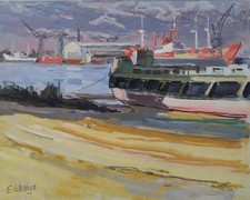 Eugène Gasnier (1910-1998) (16) - gouache - avant-port de Nantes