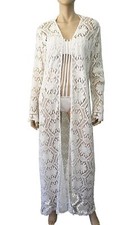 TEMPTATION POSITANO Daisy Lace Crochet Long Open Swim Coverup Robe ONE SIZE