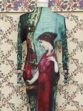 Issey Miyake Pleats Please Inspired Colorful Oil Painting Pattern Long Dress