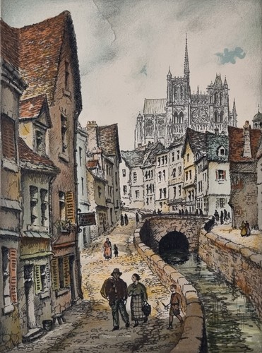 Estampe signée amiens la - estampe,