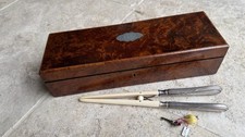 Boite coffret à gants bijoux + Pince marqueterie Noyer bois Napoléon III