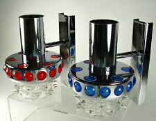 Original pair of vintage Raak wall lamps in chrome with red and blue decoration