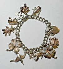 Vintage Argent Trèfle Seagull Breloque Ange GB Théière 18 Coeur Bracelet Cadenas