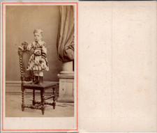 Little Blonde Child in Scottish Costume Standing on a Chair, circa 1870 