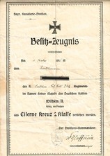Iron Cross 1914 Original Certificate Bavarian Cavalry Division 1916