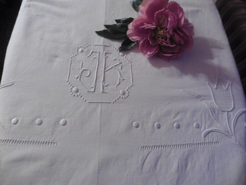Ancien drap metis creme lin - drap,