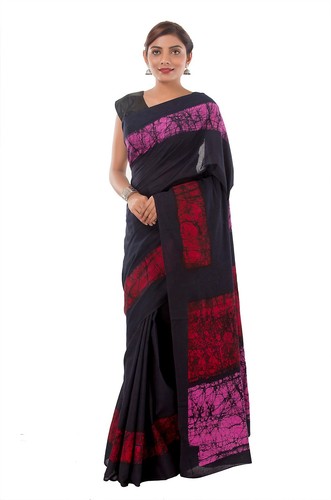Saree noir imprimé bloc - saree,