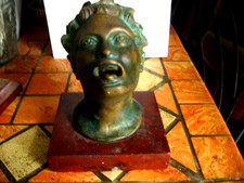 lampe à huile ancienne  tête en bronze sur socle marbre