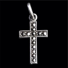 Stunning Small Cross Pendant Solid Silver & Marcassites Boar Head Punch