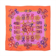 Hermès Carré 70 LES RUBANS DU CHEVAL Horse ribbon ornament Scarf Silk Orange