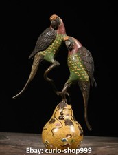 13.3" Old Cloisonne Enamel Bronze Dynasty Parrot Gourd Incense Burner Censer