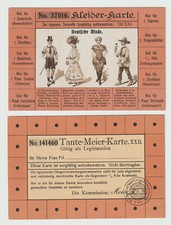 Old postcard / AK satirical German rationing 1916 "Kleide und Tante-Meier Karte"