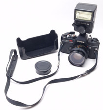 Konica Autoreflex TC 35mm SLR Film Camera w/Strap & Flash TESTED