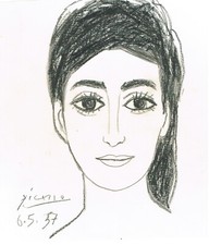 Dessin signé Picasso 1957 reproduit sur photo encadrée  fixation murale