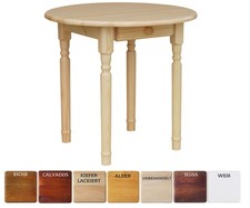 Table ronde en pin avec tiroir