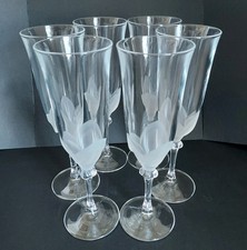 6 Cristal D'Arques JG Durand Florence Champagne Flutes Frosted Raised Petals 
