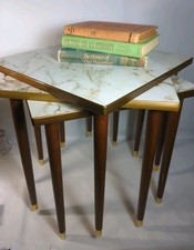 Set 3 Retro Mica Laminate Stacking Nesting Tables Mid Century Modern MCM Marble 